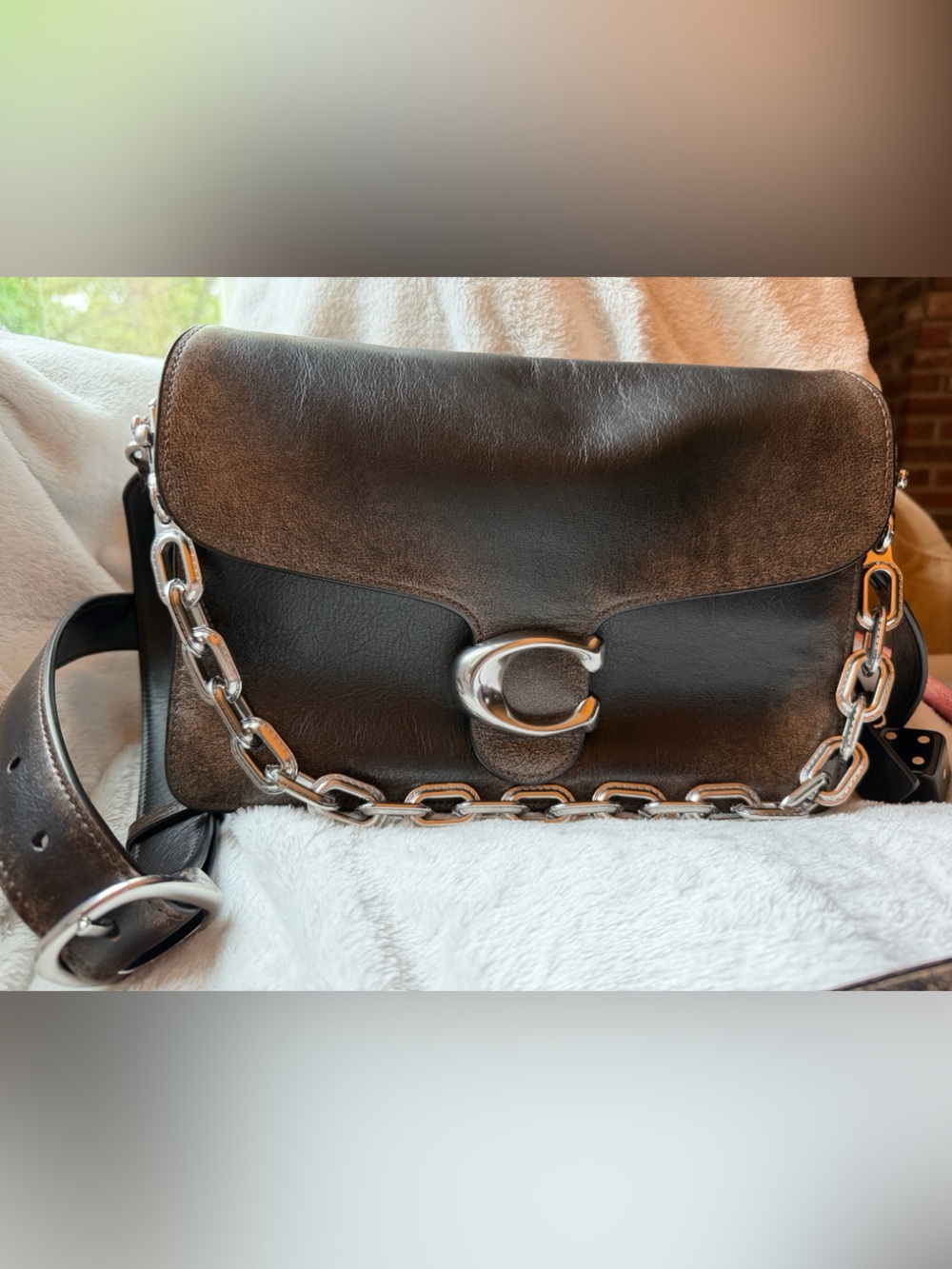 Coach Black Leather Crossbody with Silver Chain